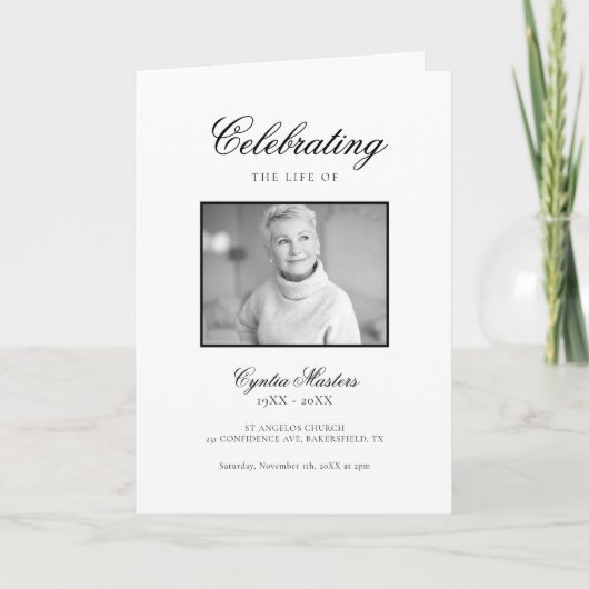 Programme Simple blanc avec calligraphie noire Photo Funérai (Devant)