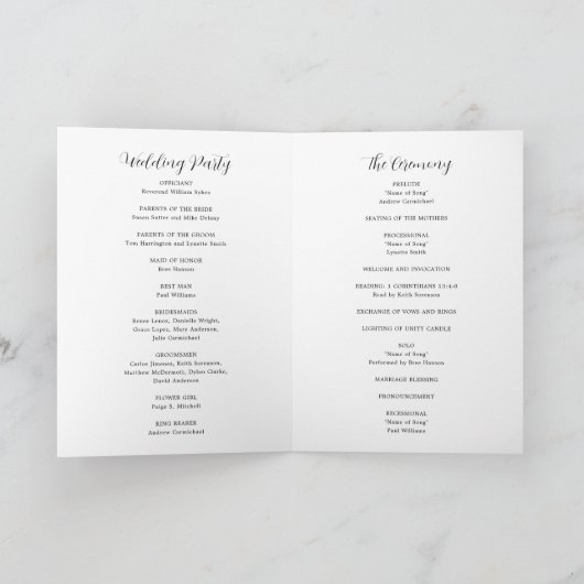 Programme Simple blanc contemporain moderne Mariage (Intérieur)