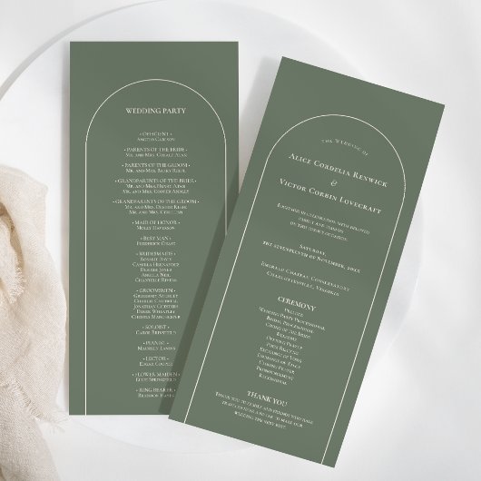 Programme Simple Boho Arch Sage Green Mariage plat