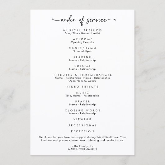 Programme Simple Celebration of Life Photo Funeral Program (Dos)