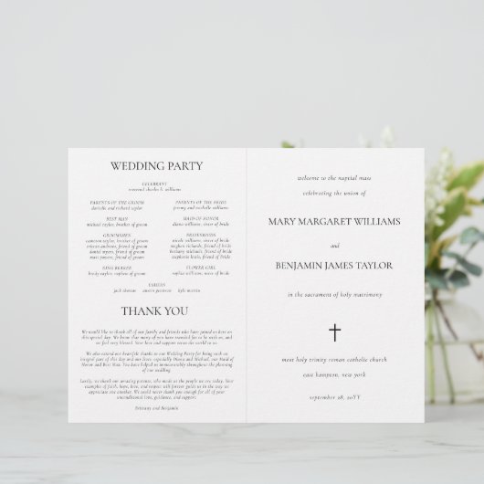 Programme simple de cérémonie de mariage catholiqu (Debout devant)