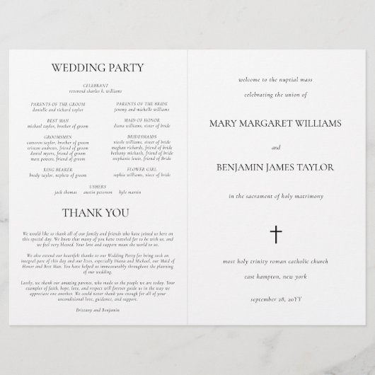 Programme simple de cérémonie de masse des Mariage (Devant)