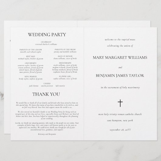 Programme simple de cérémonie de masse des Mariage (Devant / Derrière)