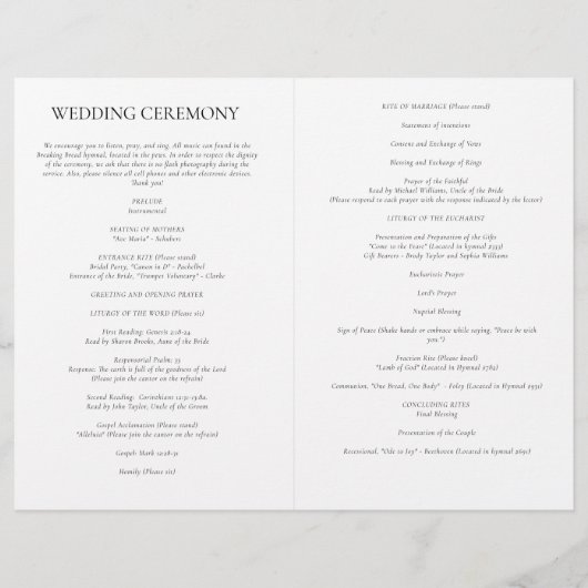 Programme simple de cérémonie de masse des Mariage (Dos)
