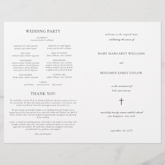 Programme simple de cérémonie de masse des Mariage (Devant)