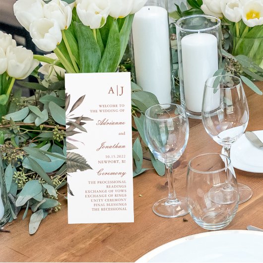 Programme simple de cérémonie des Mariages botaniq