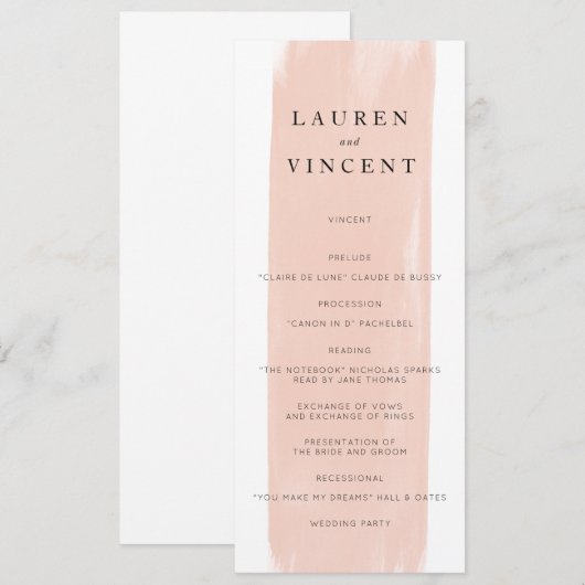 Programme simple de mariage aquarelle (Devant / Derrière)
