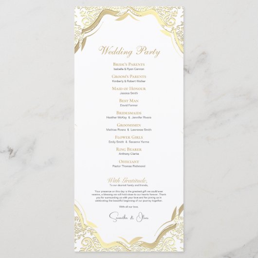 Programme simple de mariage doré orné (Dos)