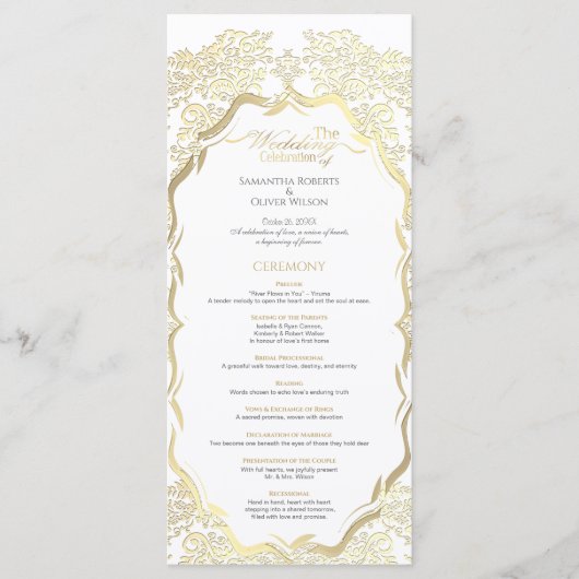 Programme simple de mariage doré orné (Devant)