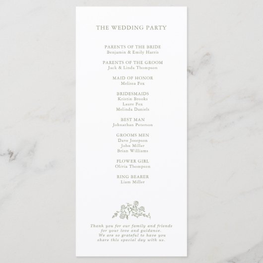 Programme Simple Delicate Floral Timeless Sage Mariage vert (Dos)