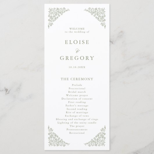 Programme Simple Delicate Floral Timeless Sage Mariage vert (Devant)