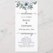 Programme Simple Dusty bleu Aquarelle Mariage (Dos)
