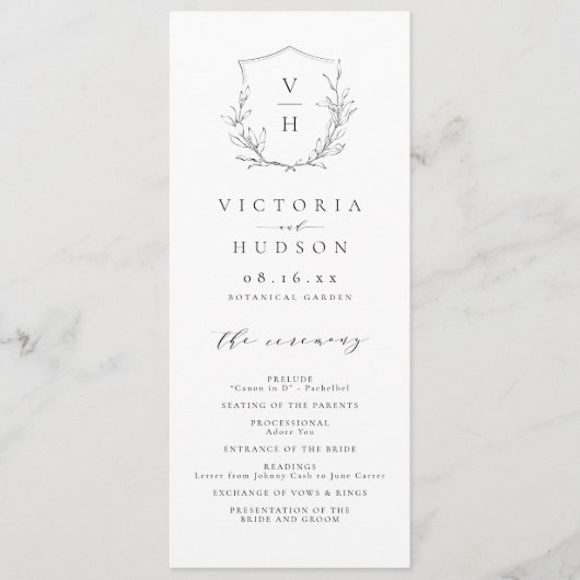 Programme Simple élégance botanique crête mariage monogramme (Devant)