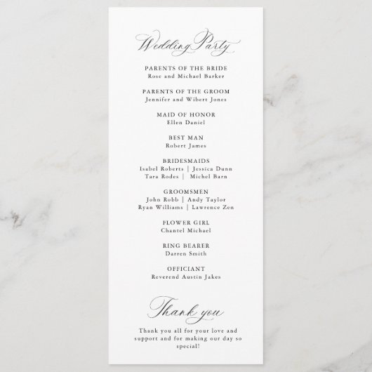 Programme Simple elegant black and white wedding (Dos)