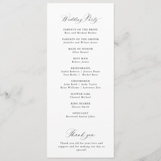 Programme Simple elegant black calligraphy wedding program (Dos)