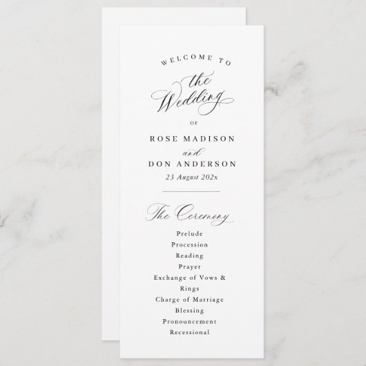 Programme Simple elegant black calligraphy wedding program (Devant / Derrière)