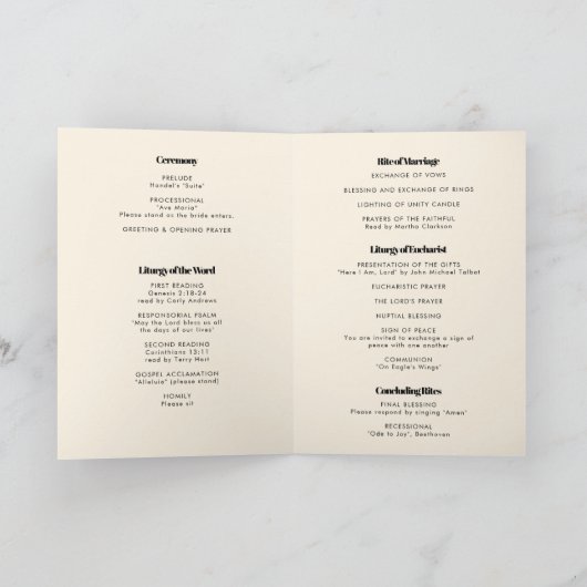 Programme Simple Elegant & Chic Mariage catholique (Intérieur)