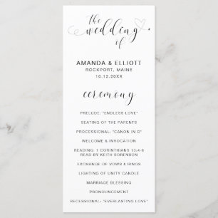 Programme Simple Élégant Cœur de Mariage Noir et Blanc