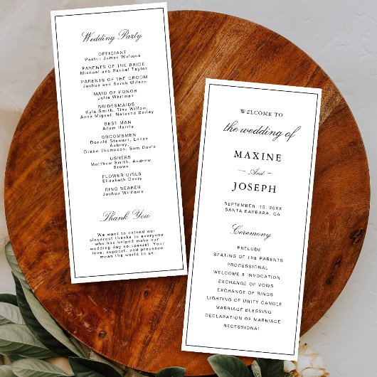 Programme Simple Élégant Formel Mariage Blanc & Noir