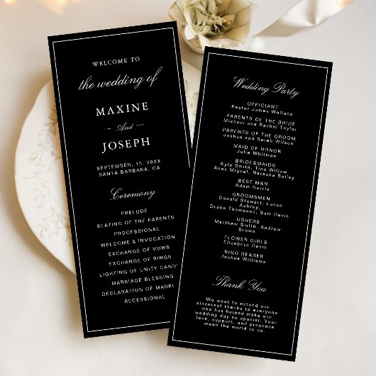Programme Simple Élégant Formel Mariage Noir & Blanc