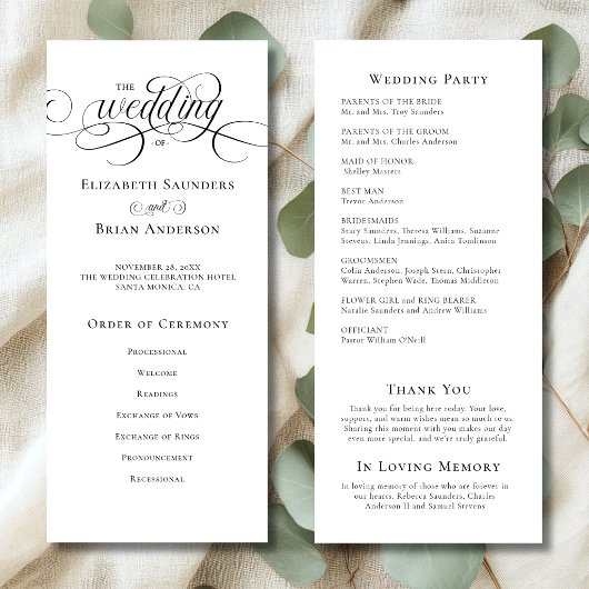 Programme Simple Élégant Mariage Noir et Blanc