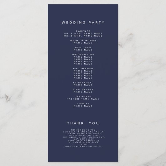 Programme Simple Elegant Script Photo Mariage bleu marine (Dos)