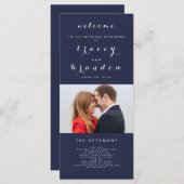 Programme Simple Elegant Script Photo Mariage bleu marine (Devant / Derrière)
