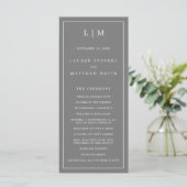 Programme Simple Mariage Élégant Monogramme Gris Foncé (Debout devant)
