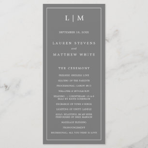 Programme Simple Mariage Élégant Monogramme Gris Foncé