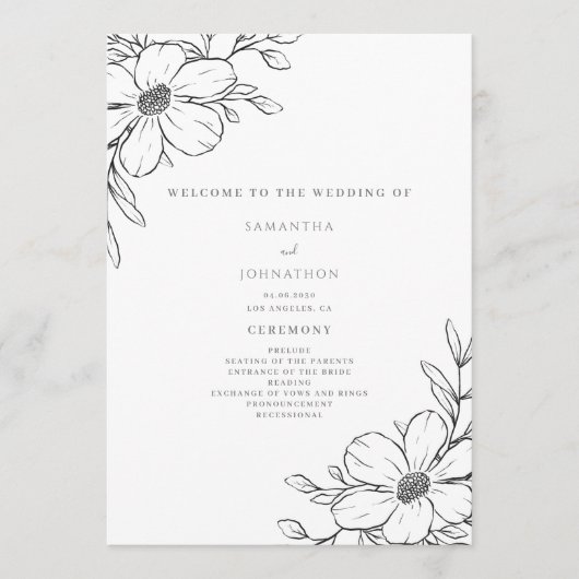 Programme Simple mariage floral blanc noir (Devant)