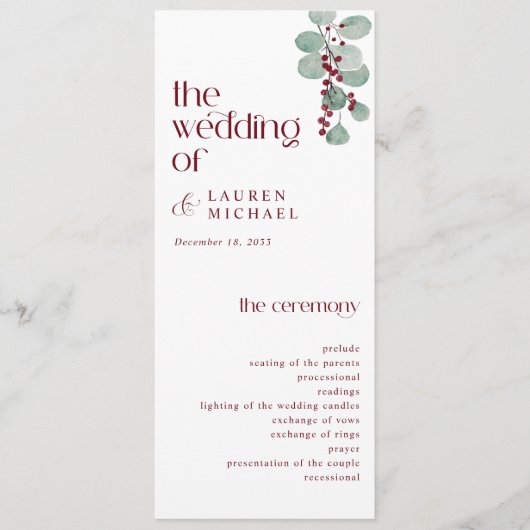 Programme Simple Mariage Moderne Hivernal en Bourgogne (Devant)