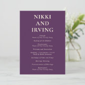 Programme Simple Mariage Moderne Violet Gras (Debout devant)