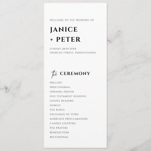 Programme Simple Minimal Elegant Wedding Ceremony (Devant)