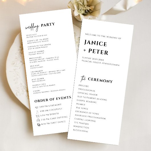 Programme Simple Minimal Elegant Wedding Ceremony