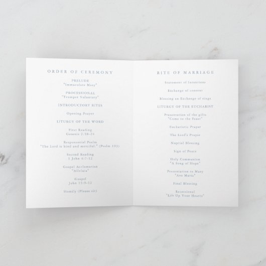 Programme Simple minimaliste Dusty Mariage bleu (Intérieur)