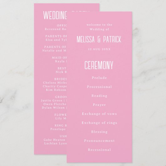 Programme Simple Moderne Élégante Mariage Rose (Devant / Derrière)