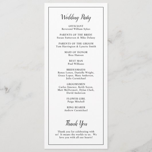 Programme Simple moderne Noir et blanc Mariage élégant (Dos)