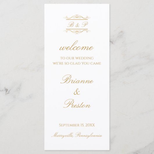 Programme Simple Monogramme Élégant Mariage Script Or (Devant)