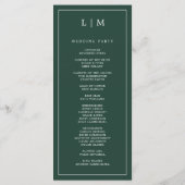Programme Simple Monogramme Vert de Forêt Mariage Élégant (Dos)