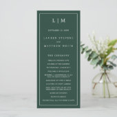 Programme Simple Monogramme Vert de Forêt Mariage Élégant (Debout devant)