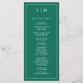 Programme Simple Monogramme Vert Émeraude Élégant Mariage (Dos)