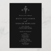 Programme Simple Noir Moderne Floral Monogramme Large Mariag (Devant)
