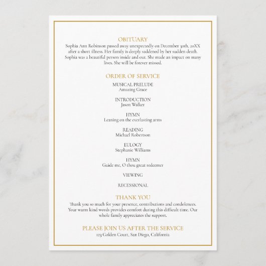 Programme Simple Photo Funéraire Ordre de service (Dos)