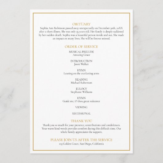 Programme Simple Photo Funéraire Ordre de service (Dos)