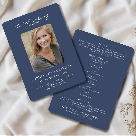 Programme Simple Photo Mémorial Bleu Ordre Du Service