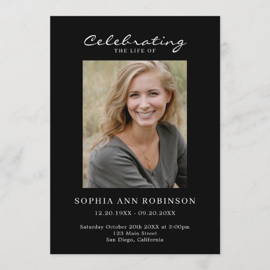 Programme Simple Photo Memorial Order Of Service Black (Devant)