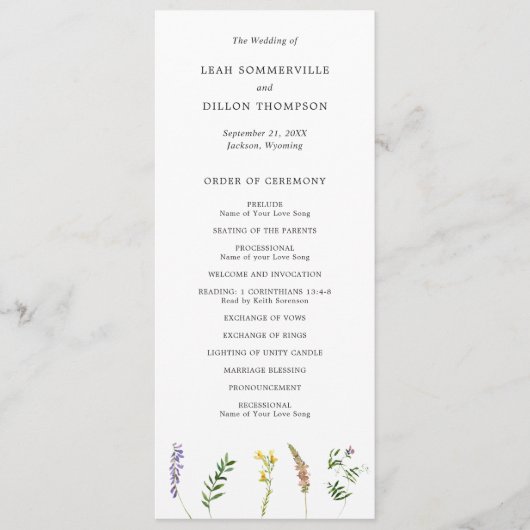 Programme Simple Rustique Bohème Floral Mariage de Fleur Sau (Devant)