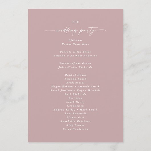 Programme Simple Solid Dusty Mauve Wedding Ceremony (Dos)