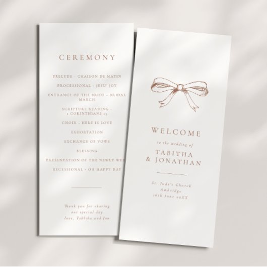 Programme Simple Vintage Coquette Bow Mocha Wedding Programm