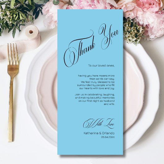 Programme Sky Blue Modern Place Setting Thank You Card